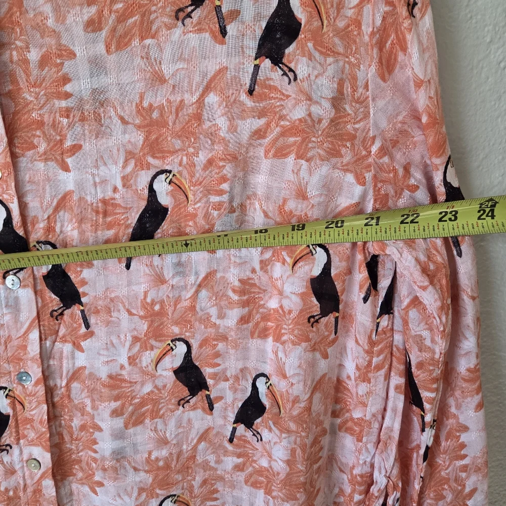 Jane Delancey Tunic Shirt Dress Size M Orange Tropical Tucans Bird Print Resort - Picture 14 of 16